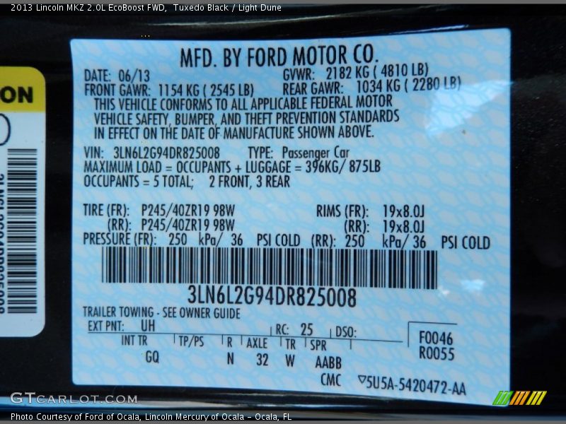 Tuxedo Black / Light Dune 2013 Lincoln MKZ 2.0L EcoBoost FWD