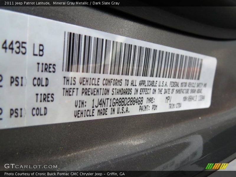 Mineral Gray Metallic / Dark Slate Gray 2011 Jeep Patriot Latitude