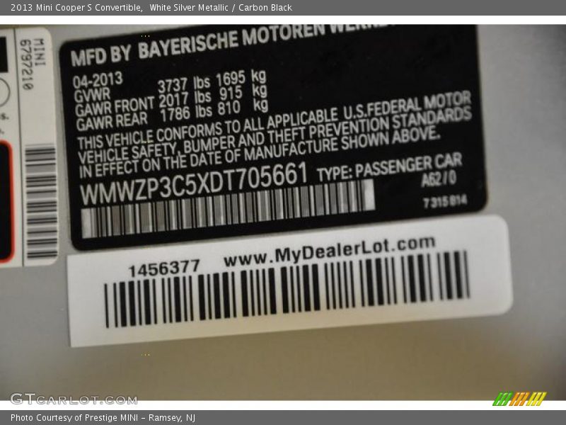 White Silver Metallic / Carbon Black 2013 Mini Cooper S Convertible
