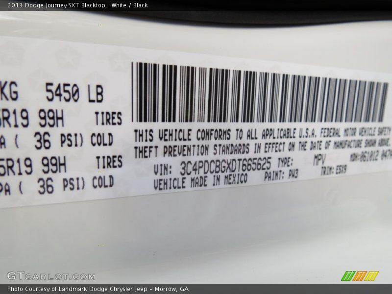 White / Black 2013 Dodge Journey SXT Blacktop
