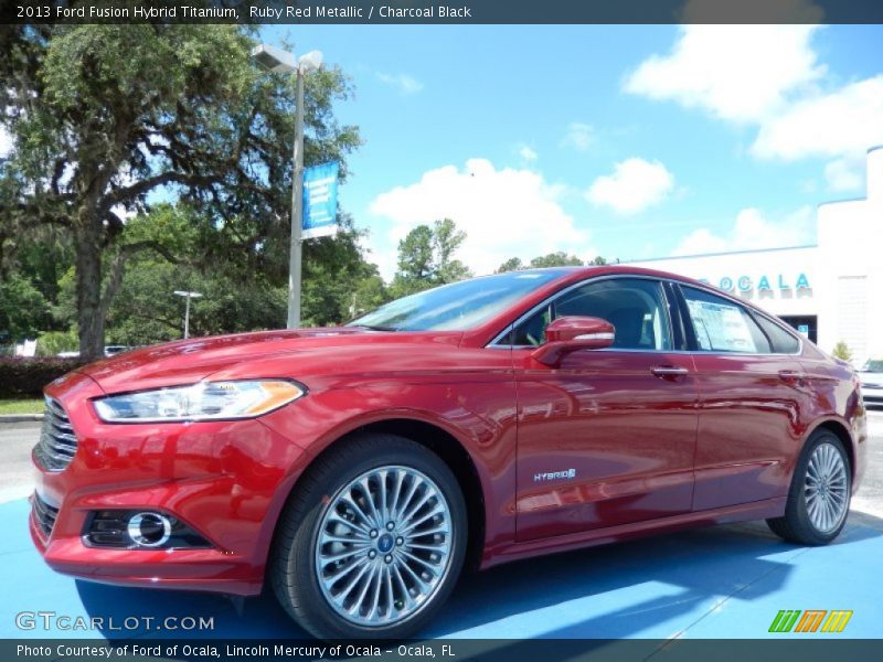 Ruby Red Metallic / Charcoal Black 2013 Ford Fusion Hybrid Titanium