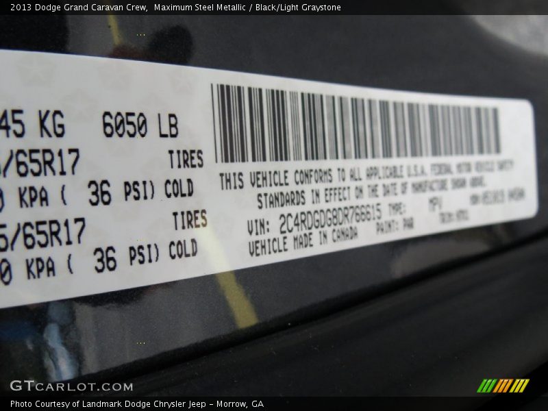 Maximum Steel Metallic / Black/Light Graystone 2013 Dodge Grand Caravan Crew