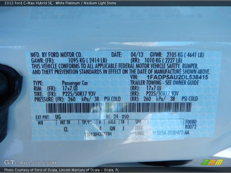 White Platinum / Medium Light Stone 2013 Ford C-Max Hybrid SE