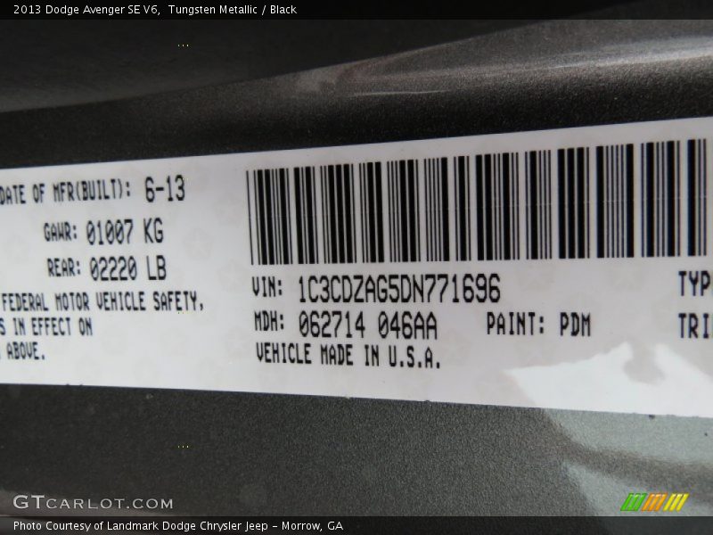 Tungsten Metallic / Black 2013 Dodge Avenger SE V6