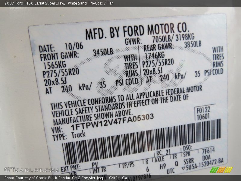 White Sand Tri-Coat / Tan 2007 Ford F150 Lariat SuperCrew
