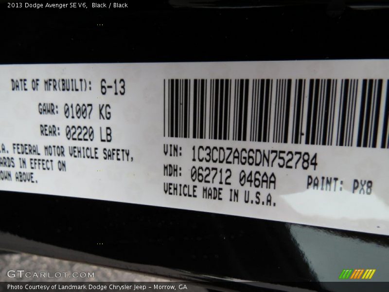 Black / Black 2013 Dodge Avenger SE V6