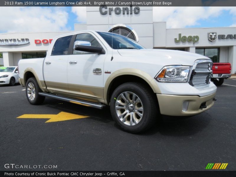 Bright White / Canyon Brown/Light Frost Beige 2013 Ram 1500 Laramie Longhorn Crew Cab 4x4