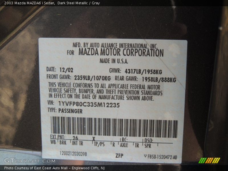 Dark Steel Metallic / Gray 2003 Mazda MAZDA6 i Sedan