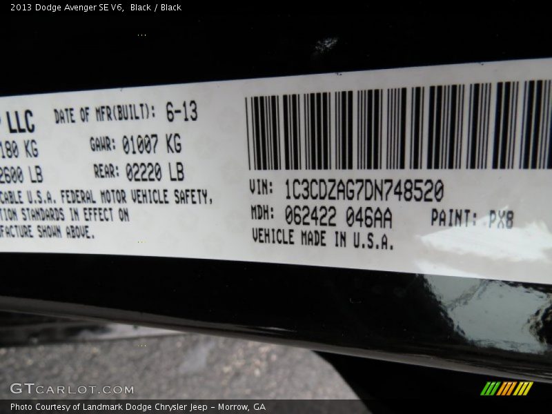Black / Black 2013 Dodge Avenger SE V6