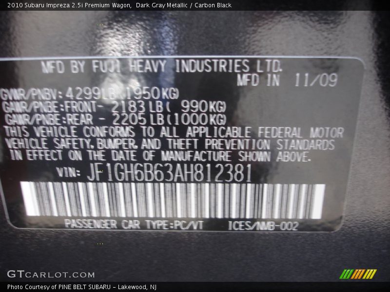 Dark Gray Metallic / Carbon Black 2010 Subaru Impreza 2.5i Premium Wagon