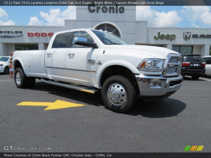 Bright White / Canyon Brown/Light Frost Beige 2013 Ram 3500 Laramie Longhorn Crew Cab 4x4 Dually