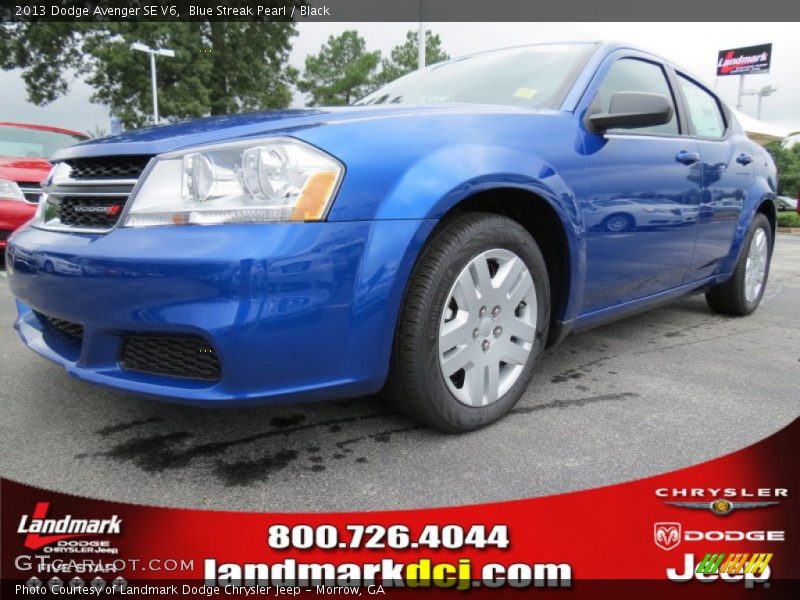 Blue Streak Pearl / Black 2013 Dodge Avenger SE V6