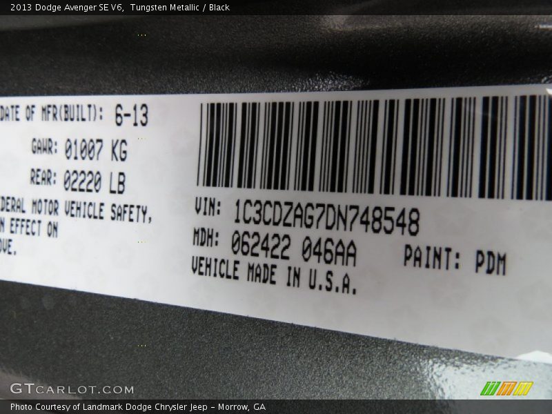 Tungsten Metallic / Black 2013 Dodge Avenger SE V6