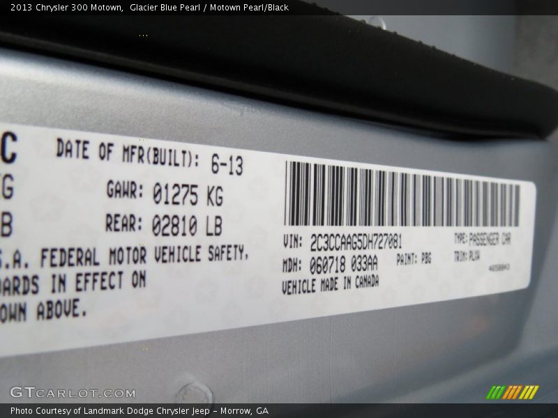 Glacier Blue Pearl / Motown Pearl/Black 2013 Chrysler 300 Motown