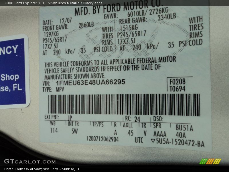 Silver Birch Metallic / Black/Stone 2008 Ford Explorer XLT