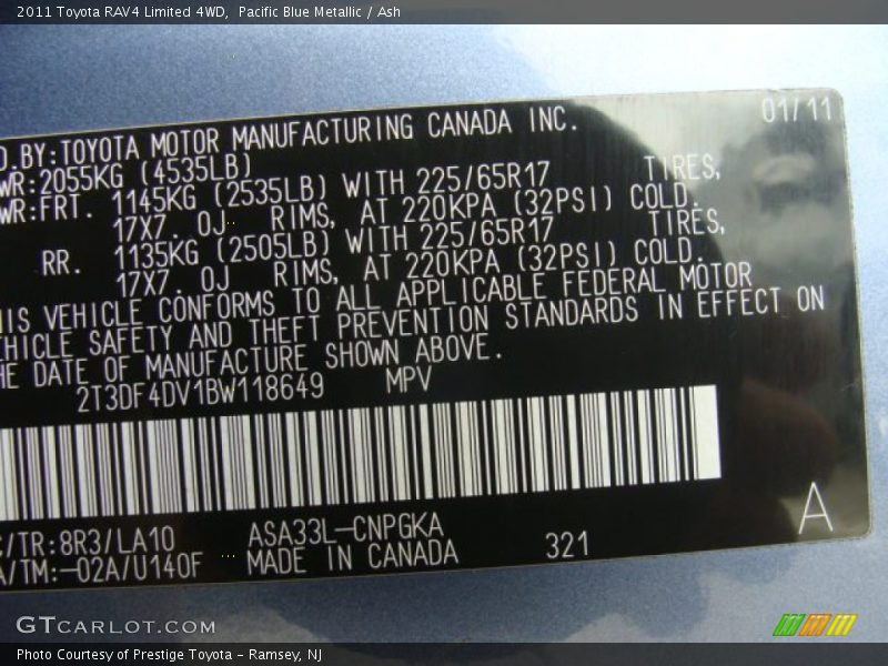 Pacific Blue Metallic / Ash 2011 Toyota RAV4 Limited 4WD