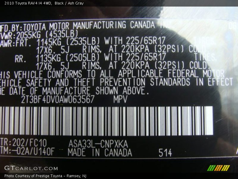 Black / Ash Gray 2010 Toyota RAV4 I4 4WD