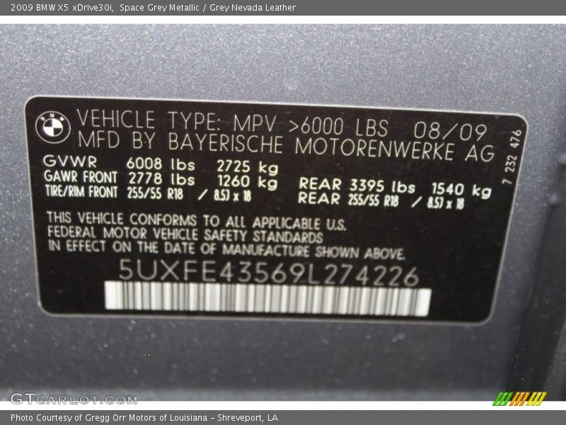 Space Grey Metallic / Grey Nevada Leather 2009 BMW X5 xDrive30i