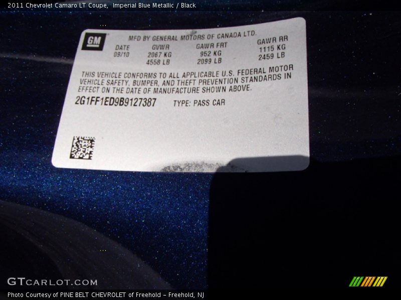 Imperial Blue Metallic / Black 2011 Chevrolet Camaro LT Coupe