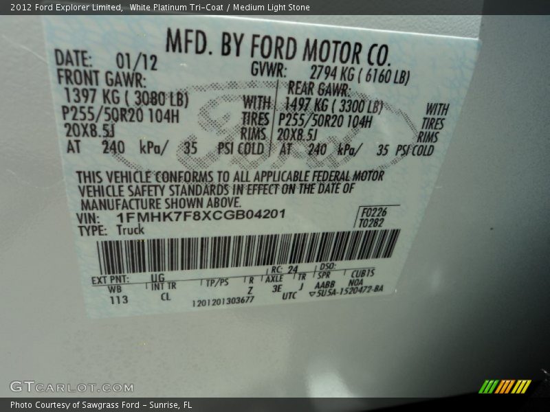 White Platinum Tri-Coat / Medium Light Stone 2012 Ford Explorer Limited