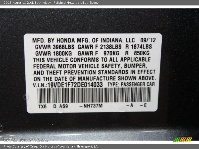 Polished Metal Metallic / Ebony 2013 Acura ILX 2.0L Technology