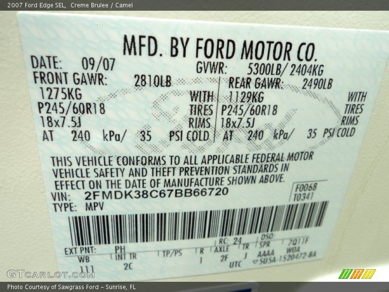 Creme Brulee / Camel 2007 Ford Edge SEL