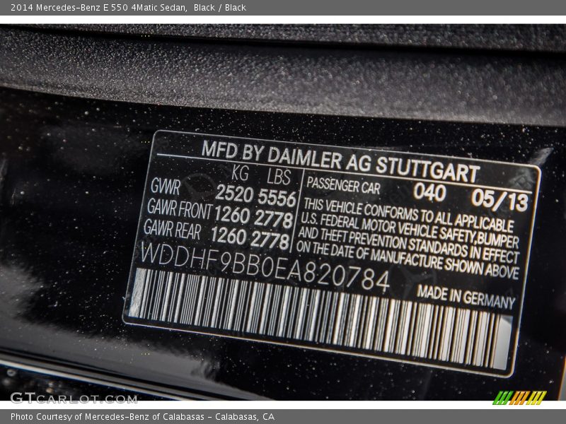 2014 E 550 4Matic Sedan Black Color Code 040