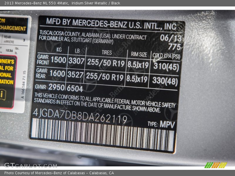 Iridium Silver Metallic / Black 2013 Mercedes-Benz ML 550 4Matic