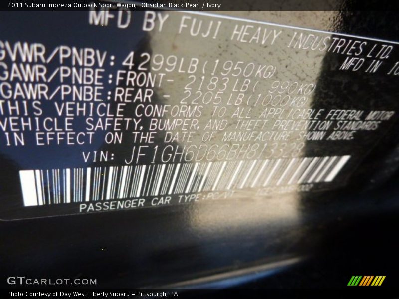 Obsidian Black Pearl / Ivory 2011 Subaru Impreza Outback Sport Wagon