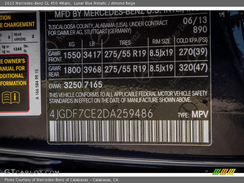 Lunar Blue Metallic / Almond Beige 2013 Mercedes-Benz GL 450 4Matic