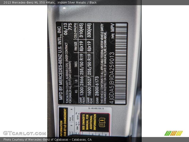 Iridium Silver Metallic / Black 2013 Mercedes-Benz ML 350 4Matic