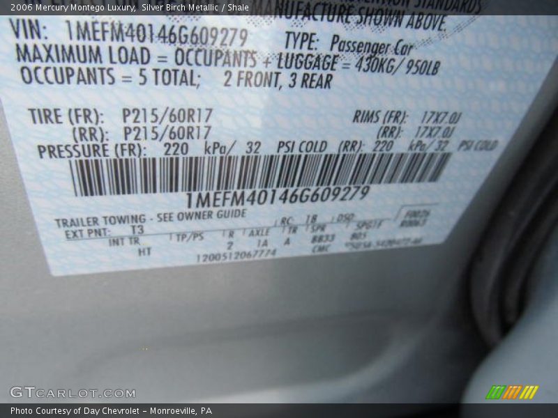 Silver Birch Metallic / Shale 2006 Mercury Montego Luxury