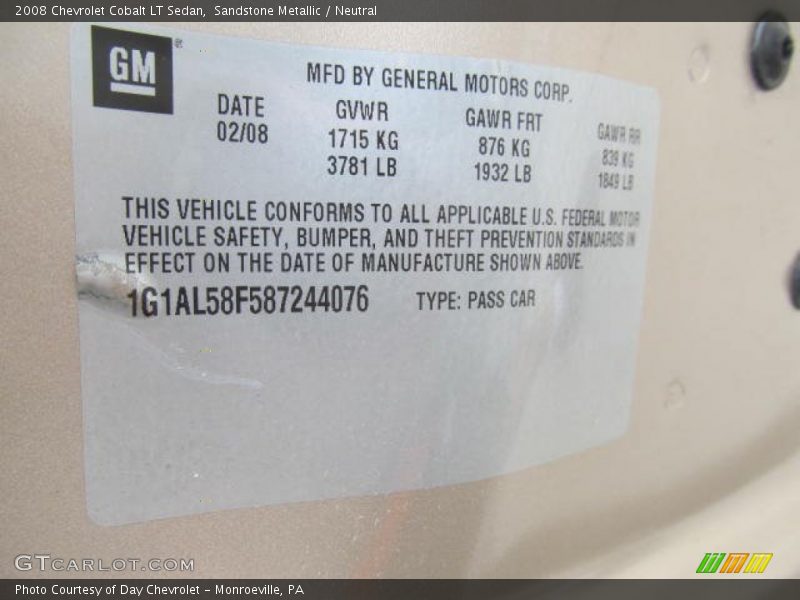 Sandstone Metallic / Neutral 2008 Chevrolet Cobalt LT Sedan