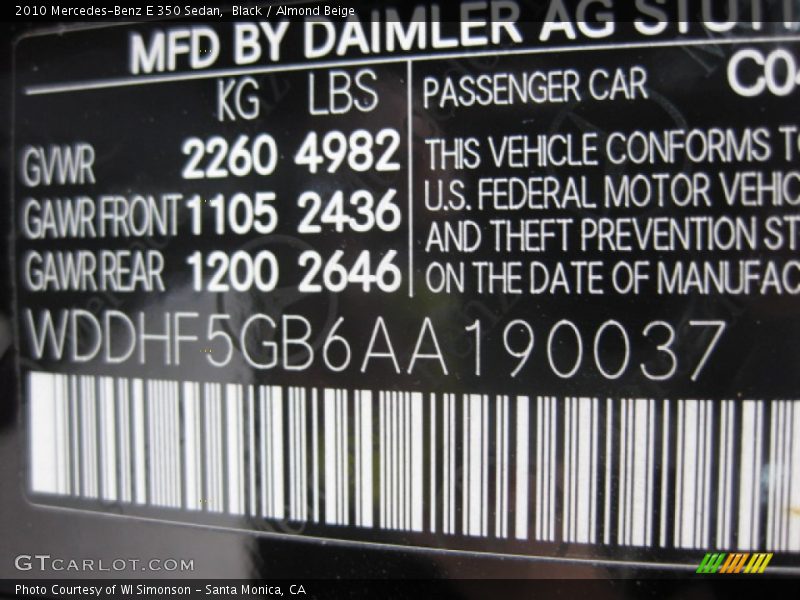 Black / Almond Beige 2010 Mercedes-Benz E 350 Sedan