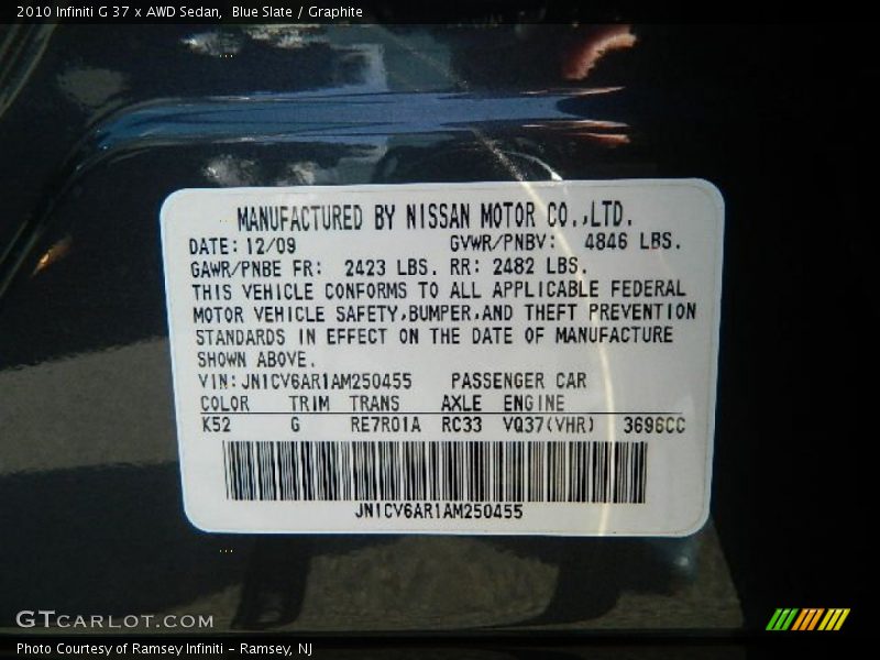 Blue Slate / Graphite 2010 Infiniti G 37 x AWD Sedan