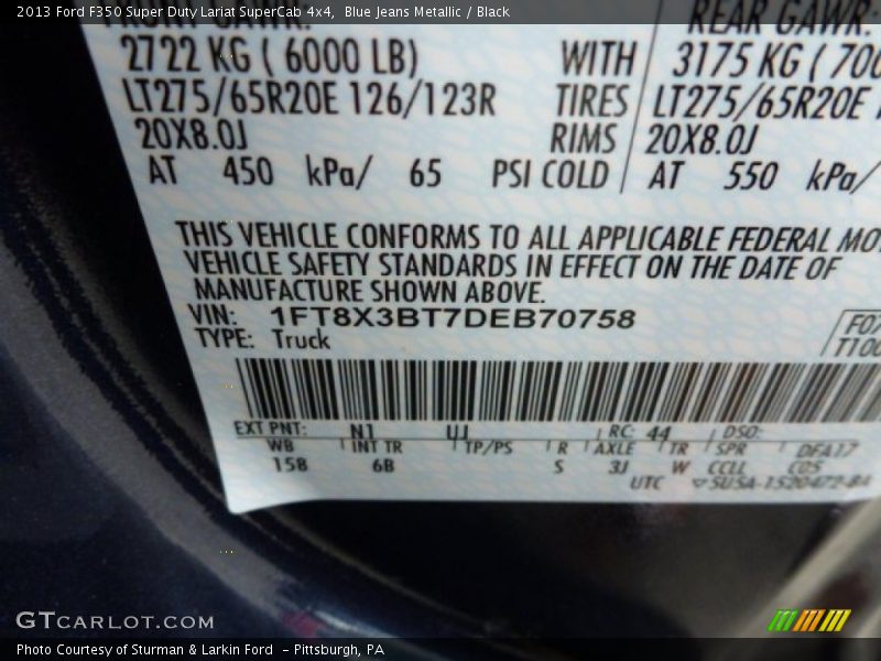 2013 F350 Super Duty Lariat SuperCab 4x4 Blue Jeans Metallic Color Code N1