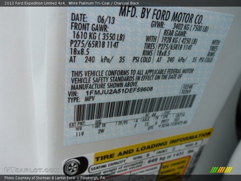 White Platinum Tri-Coat / Charcoal Black 2013 Ford Expedition Limited 4x4