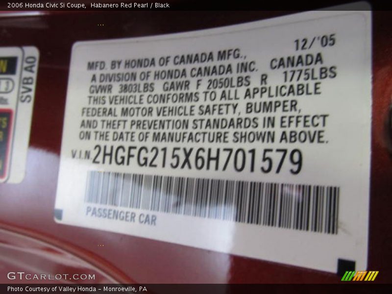 Habanero Red Pearl / Black 2006 Honda Civic Si Coupe
