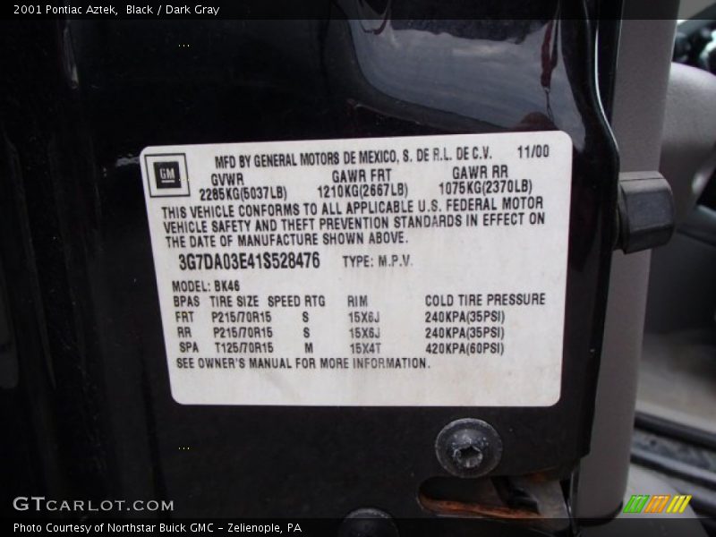 Black / Dark Gray 2001 Pontiac Aztek