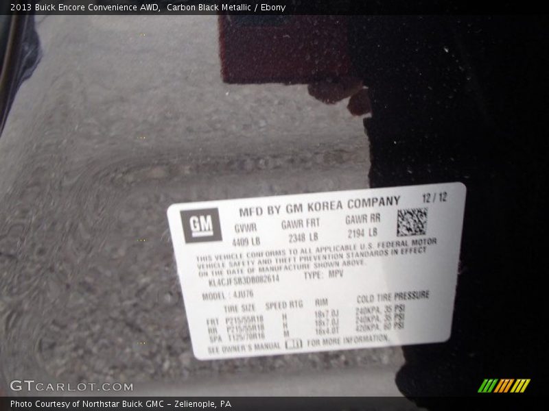 Carbon Black Metallic / Ebony 2013 Buick Encore Convenience AWD