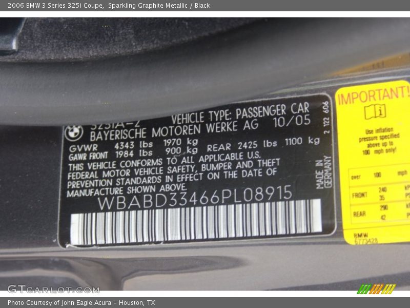 Sparkling Graphite Metallic / Black 2006 BMW 3 Series 325i Coupe
