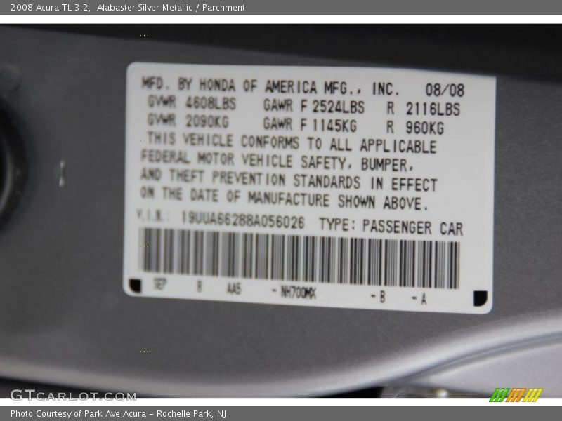 Alabaster Silver Metallic / Parchment 2008 Acura TL 3.2