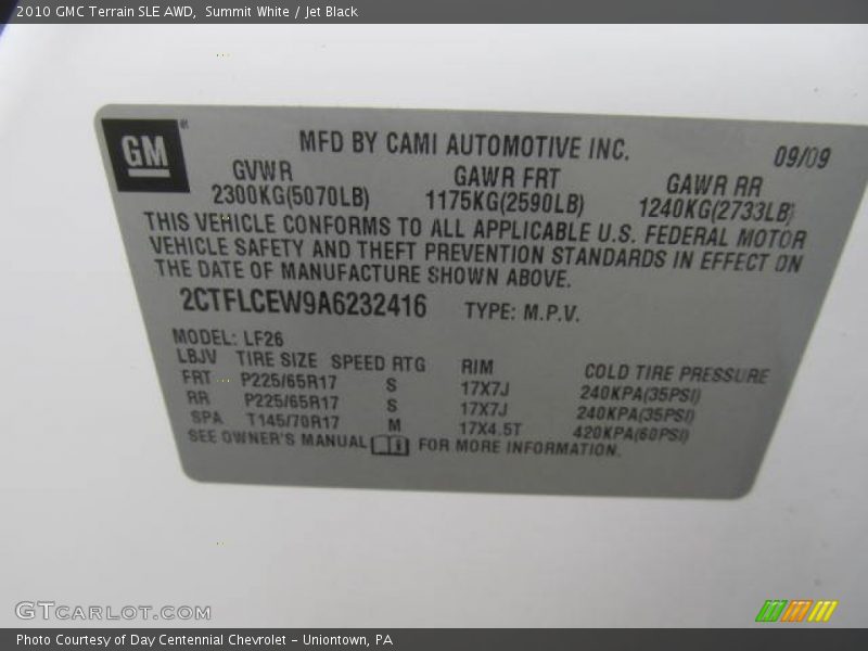 Summit White / Jet Black 2010 GMC Terrain SLE AWD