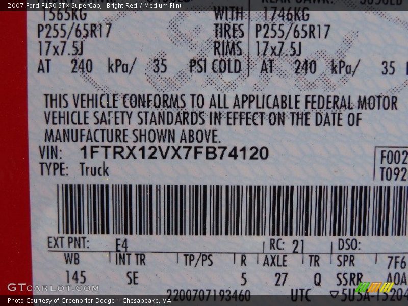 Bright Red / Medium Flint 2007 Ford F150 STX SuperCab
