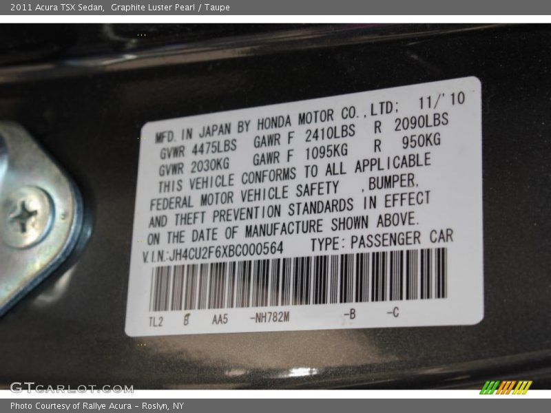 Graphite Luster Pearl / Taupe 2011 Acura TSX Sedan