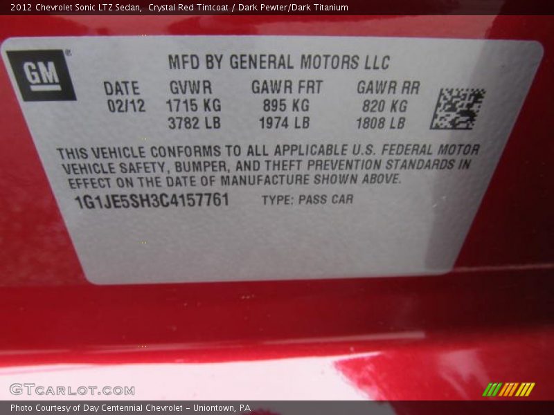 Crystal Red Tintcoat / Dark Pewter/Dark Titanium 2012 Chevrolet Sonic LTZ Sedan