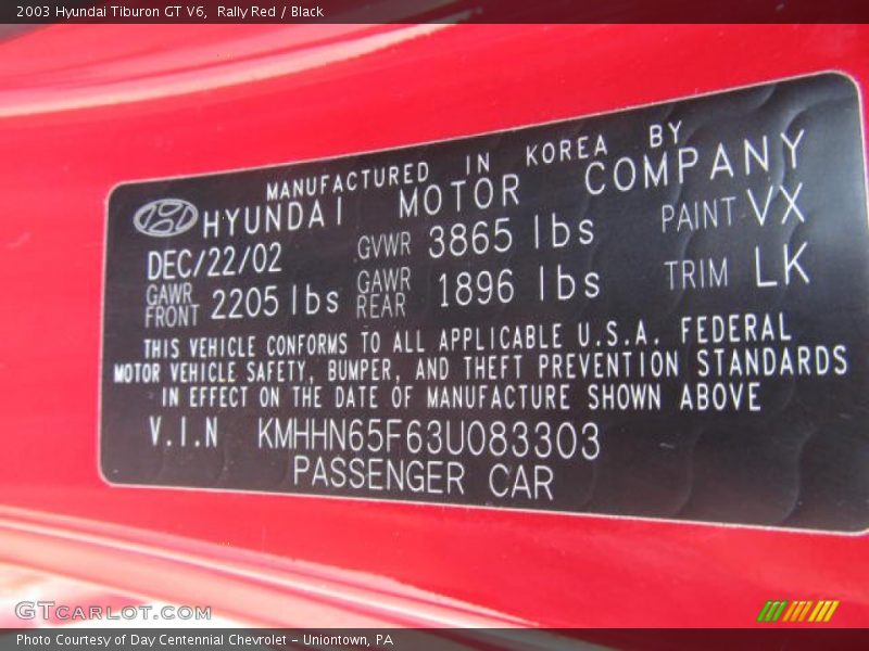 Rally Red / Black 2003 Hyundai Tiburon GT V6