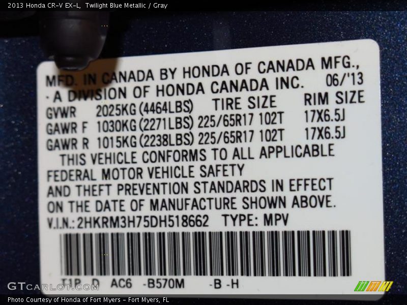 Twilight Blue Metallic / Gray 2013 Honda CR-V EX-L