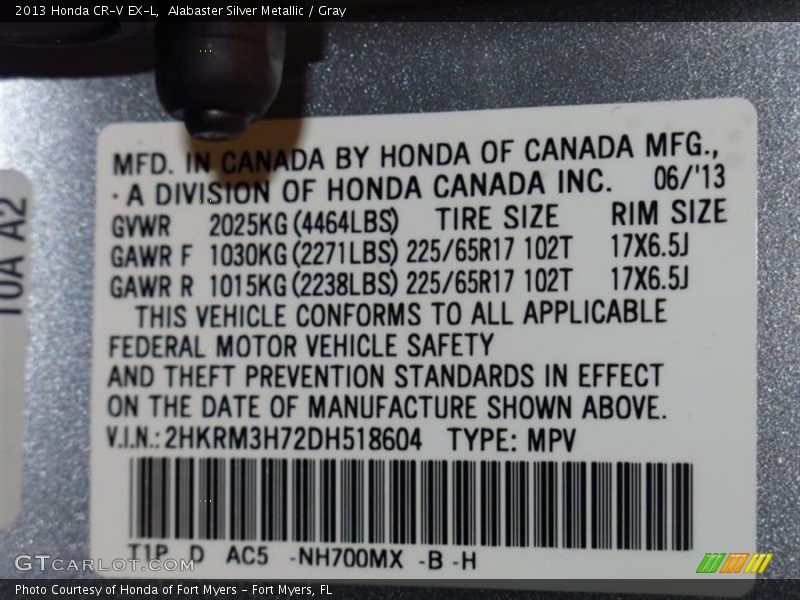 Alabaster Silver Metallic / Gray 2013 Honda CR-V EX-L