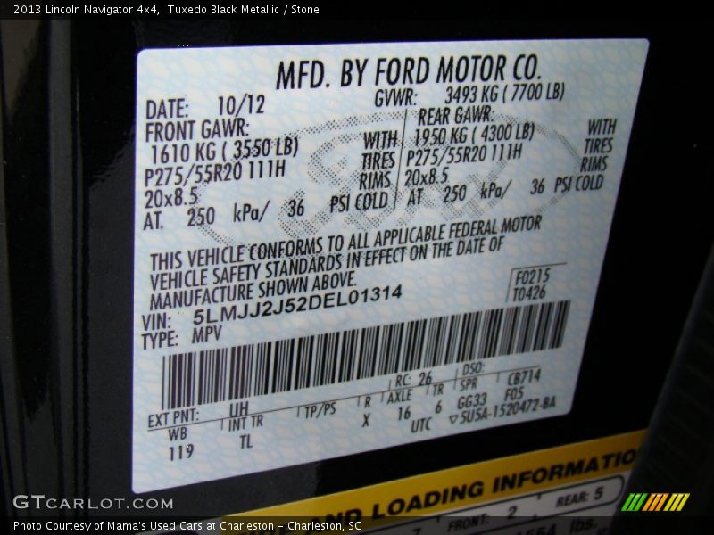 2013 Navigator 4x4 Tuxedo Black Metallic Color Code UH